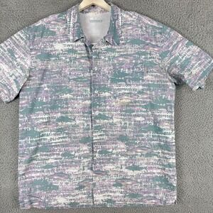 Columbia PFG Fishing Shirt Mens Large Green Purple Vented Button Up Short Sleeve